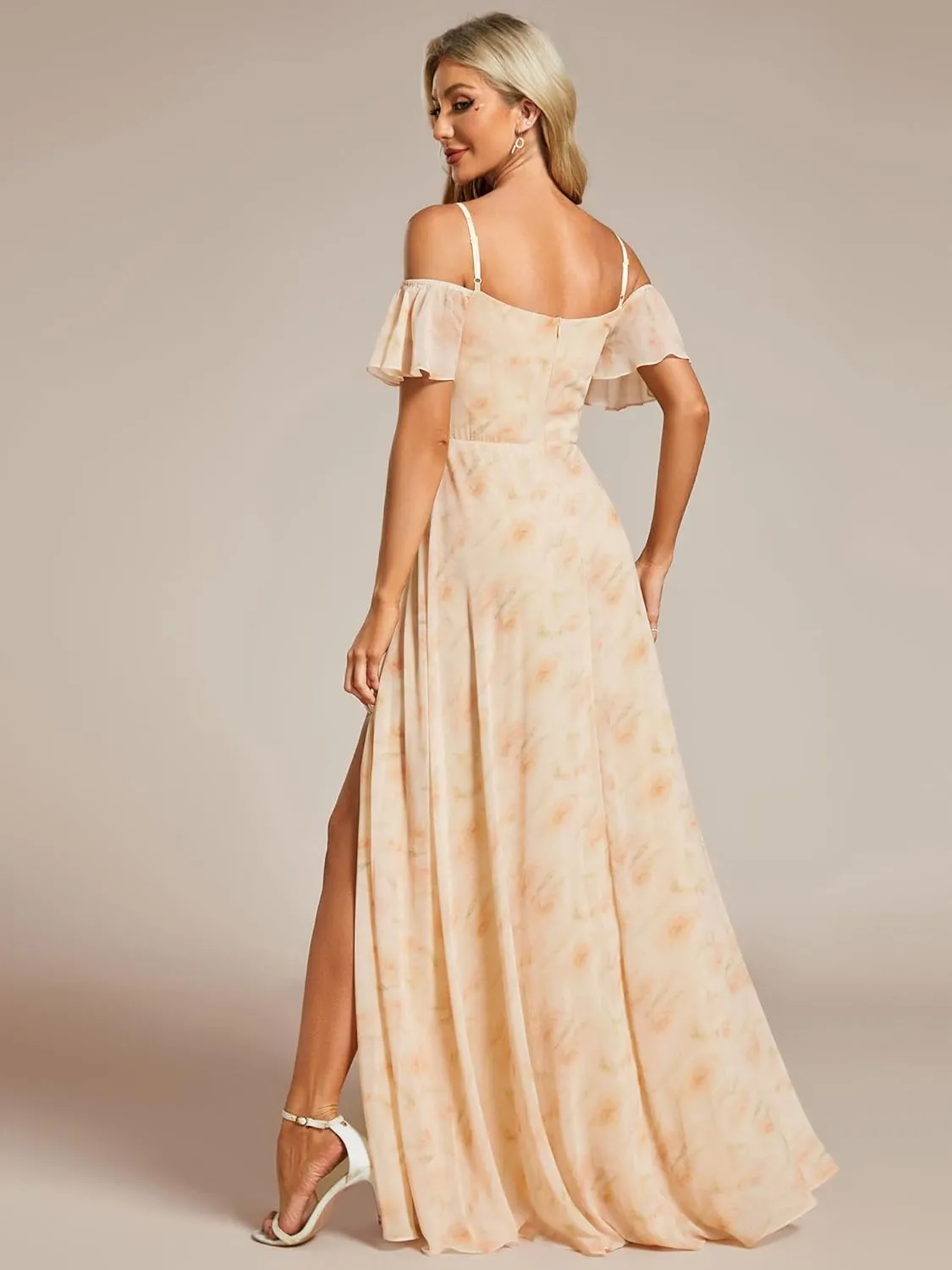 Ever-Pretty Women's Formal Dresses Off Shoulder Short Sleeve Split A-Line Floor Length Bridesmaid Dresses 0237