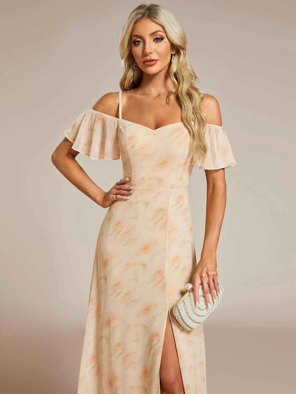 Ever-Pretty Women's Formal Dresses Off Shoulder Short Sleeve Split A-Line Floor Length Bridesmaid Dresses 0237