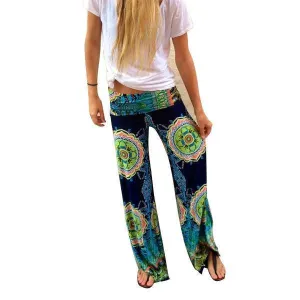 Floral Casual Wide Leg Long Harem Pants High Waist Loose Elastic Waist Palazzo Trousers Plus Size New beach pants ( US 2-16)