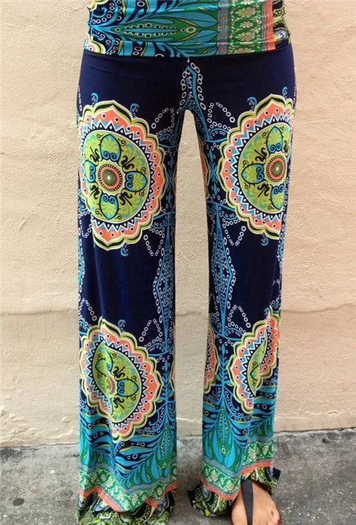 Floral Casual Wide Leg Long Harem Pants High Waist Loose Elastic Waist Palazzo Trousers Plus Size New beach pants ( US 2-16)