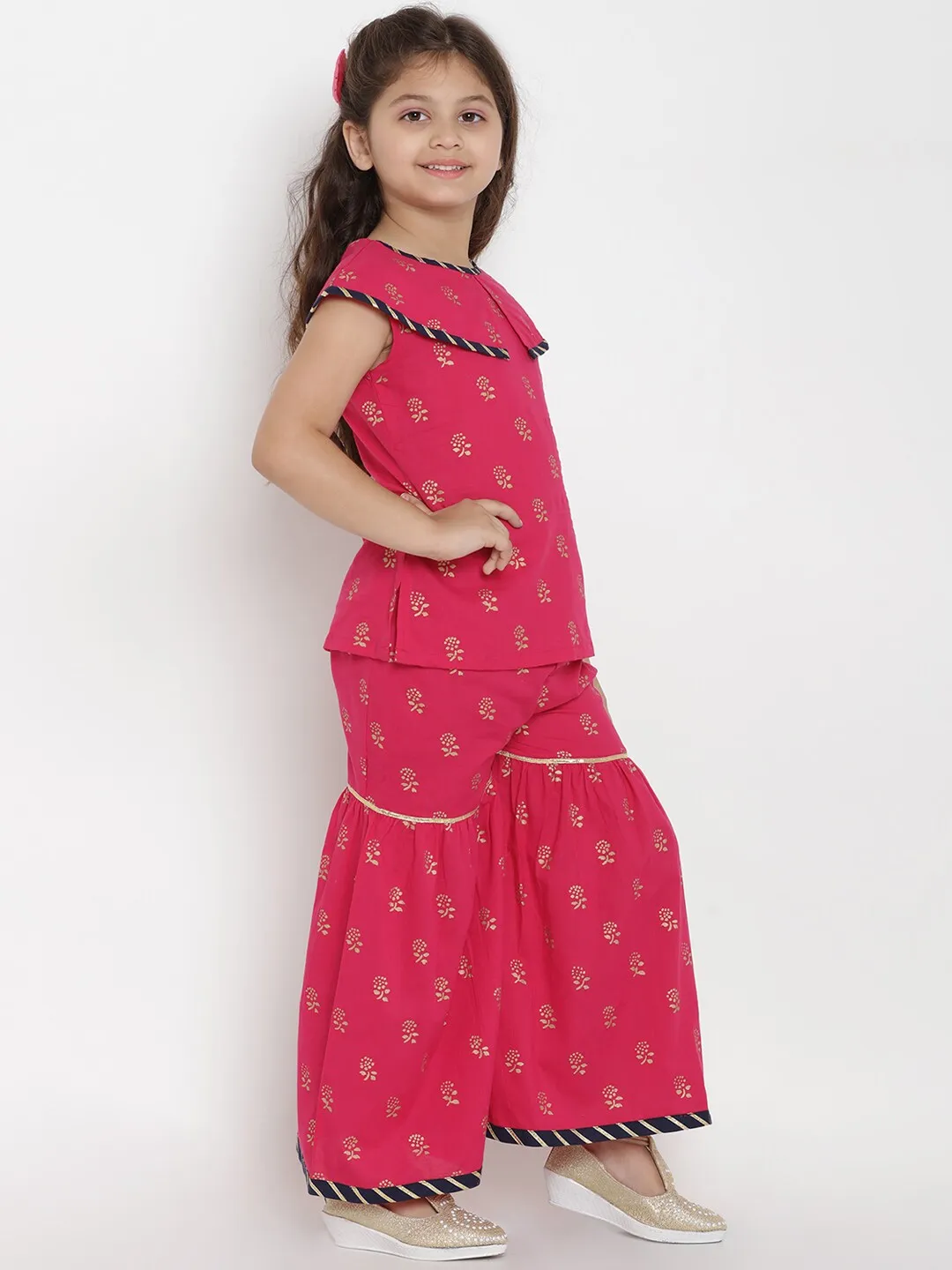 Girl's Pink & Gold Printed Top & Palazzo Set  - NOZ2TOZ KIDS