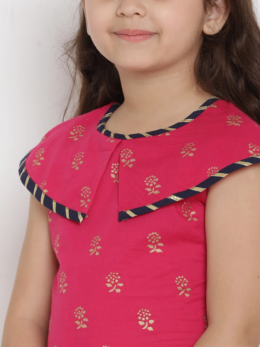 Girl's Pink & Gold Printed Top & Palazzo Set  - NOZ2TOZ KIDS