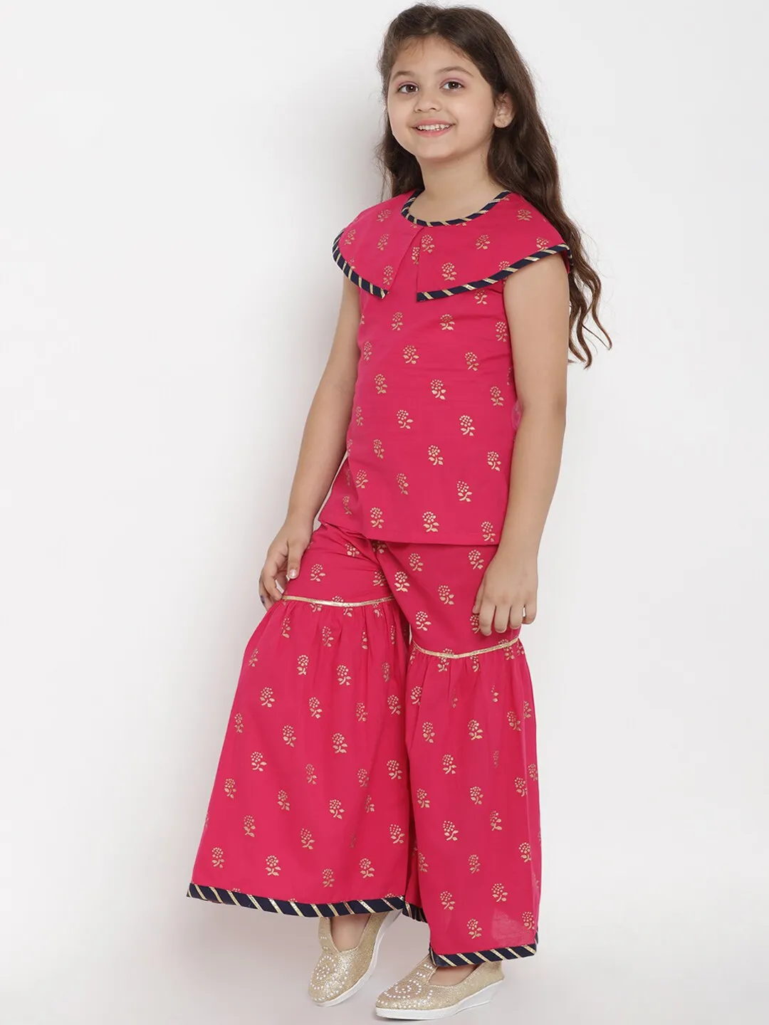 Girl's Pink & Gold Printed Top & Palazzo Set  - NOZ2TOZ KIDS