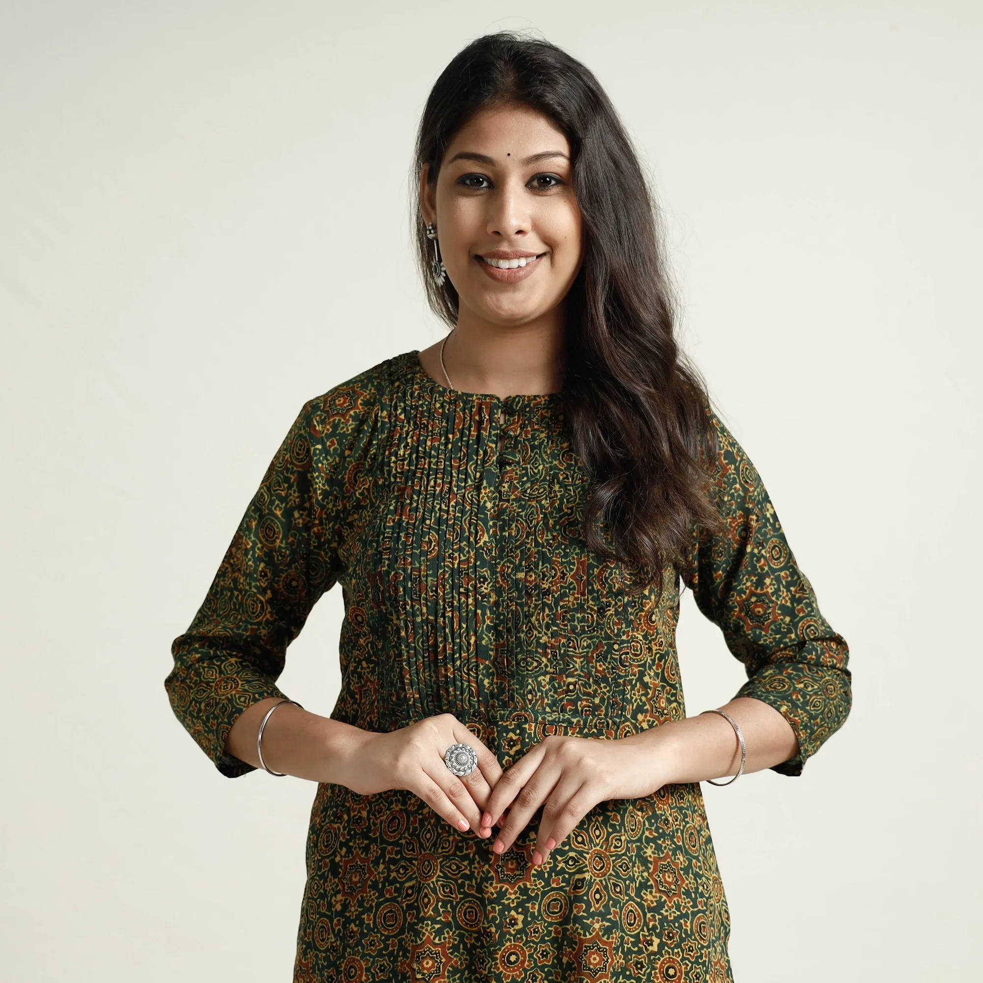 Green - Ajrakh Block Printed Cotton Kurta with Palazzo Set