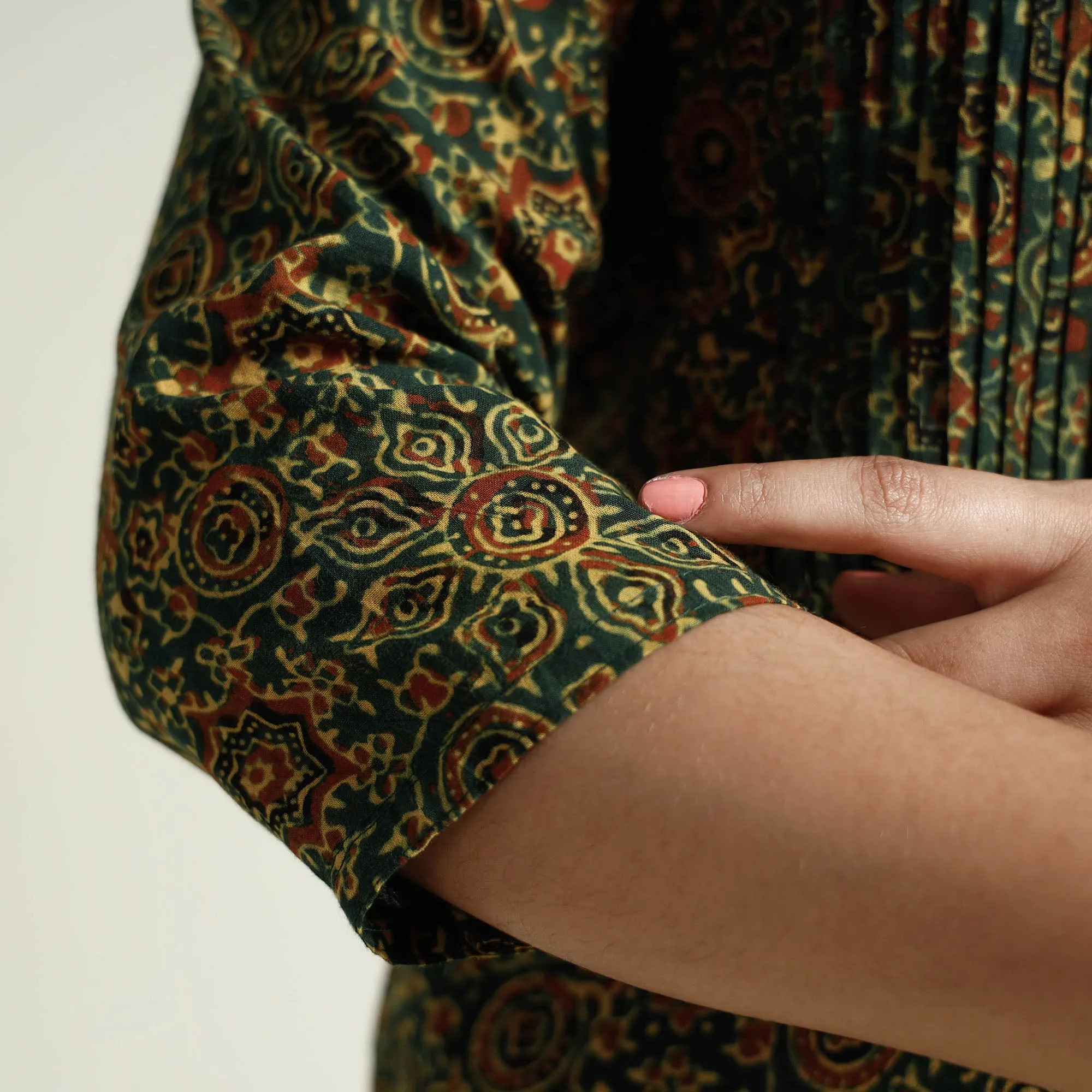 Green - Ajrakh Block Printed Cotton Kurta with Palazzo Set