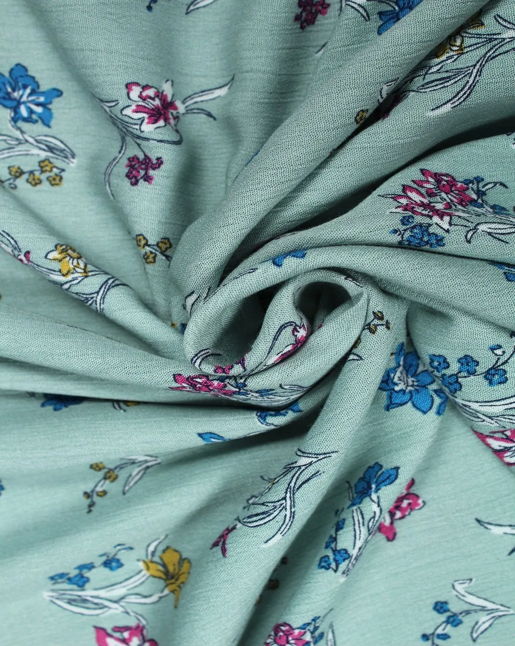 Green And Multicolor Floral Print Rayon Fabric