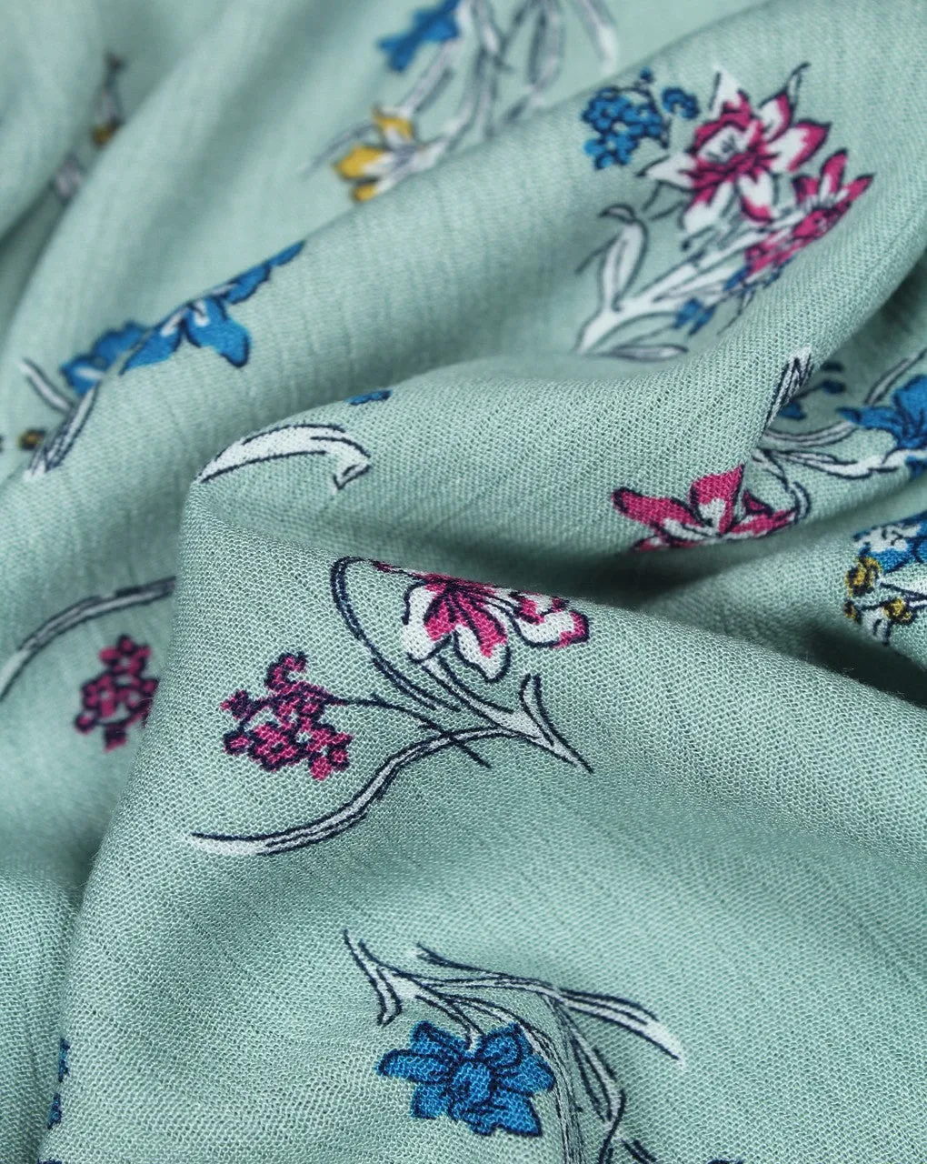 Green And Multicolor Floral Print Rayon Fabric