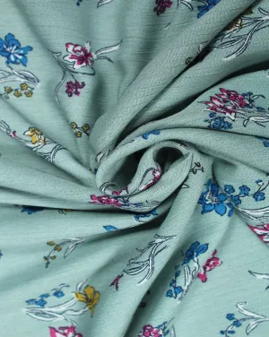 Green And Multicolor Floral Print Rayon Fabric