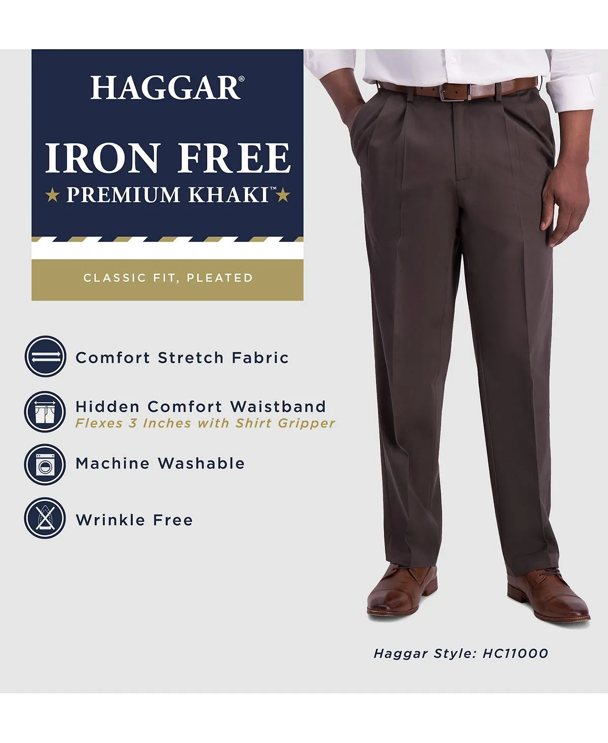 Haggar Men's Premium Regular Fit Pleated Pants Khaki Iron Free ,  black