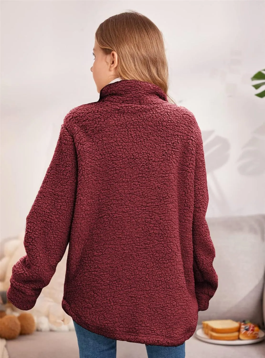 Haloumoning Girls Fuzzy Fleece Jacket Casual Button Down Sherpa Overcoat Faux Fur Jackets Outwear 4-15 Years