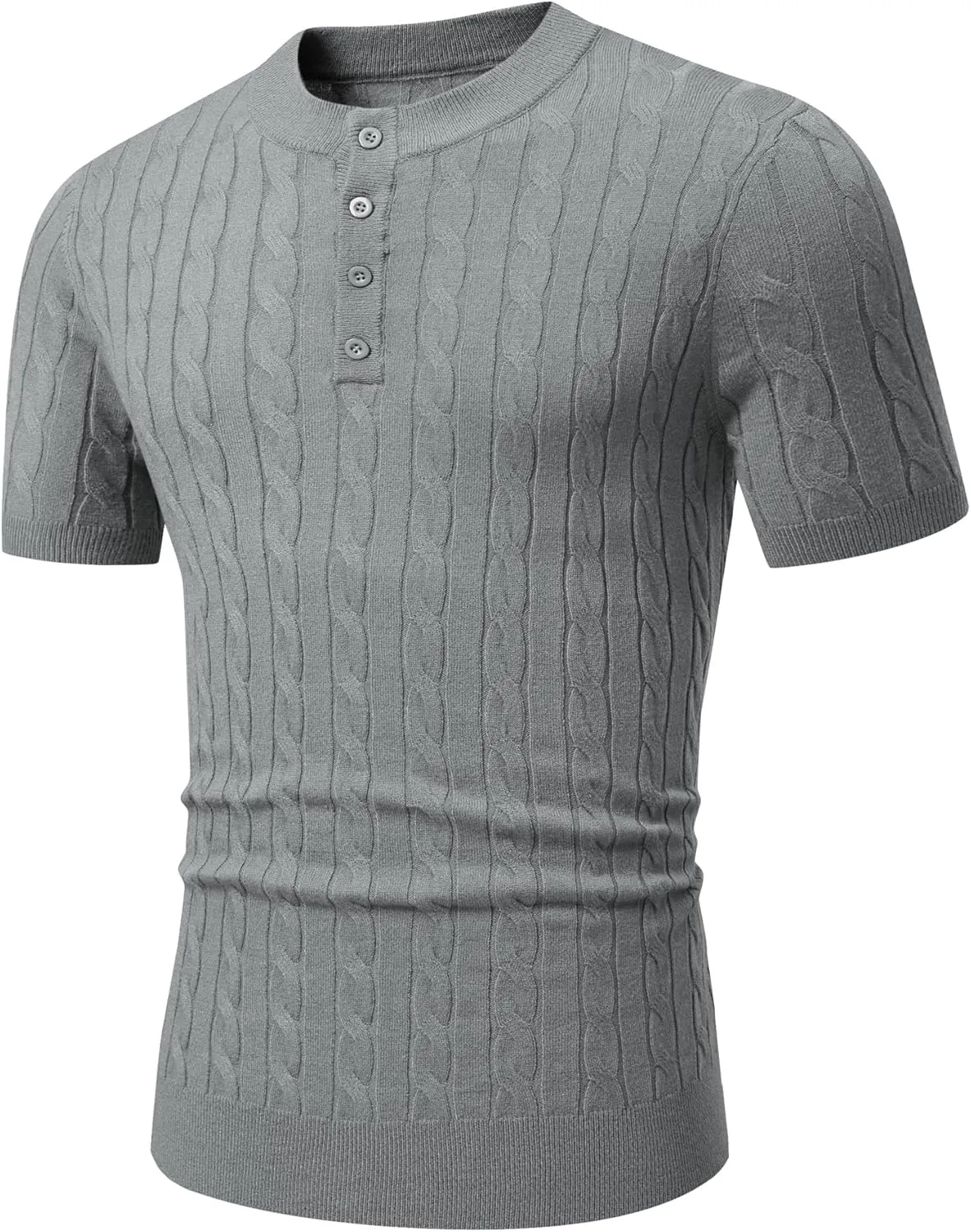 JMIERR Men's Knit Henley Shirts Casual Short Sleeve Button T-Shirt Cable Knitted Polo Shirts Golf Shirt
