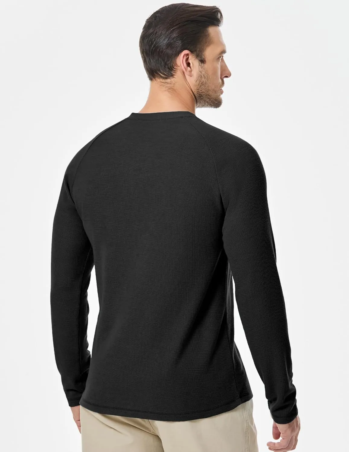 JMIERR Men's Waffle Henley Shirts Crewneck Long Sleeve Button Casual T-Shirt with Pocket