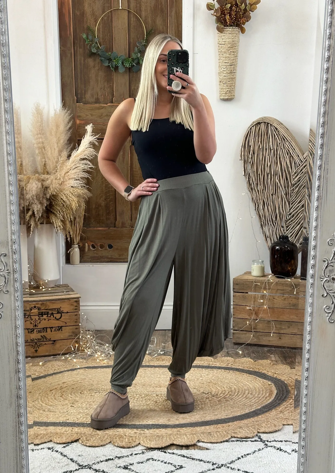 Khaki Waterfall Slouch Trousers