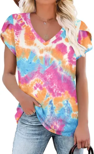 KUOTAI Womens Tops Summer Casual T Shirts V Neck Petal Sleeve Blouses Shirts
