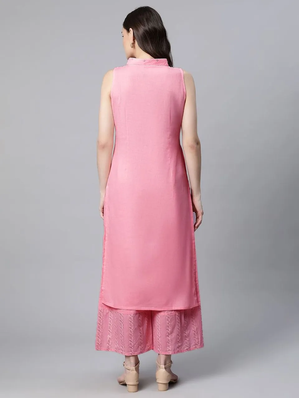 Light Pink Pure Cotton Printed Kurta Palazzo Set