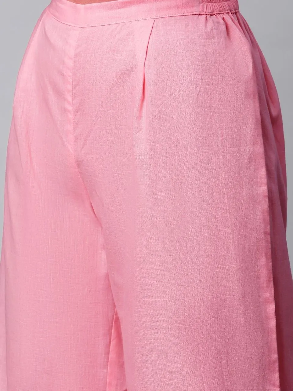 Light Pink Pure Cotton Printed Kurta Palazzo Set