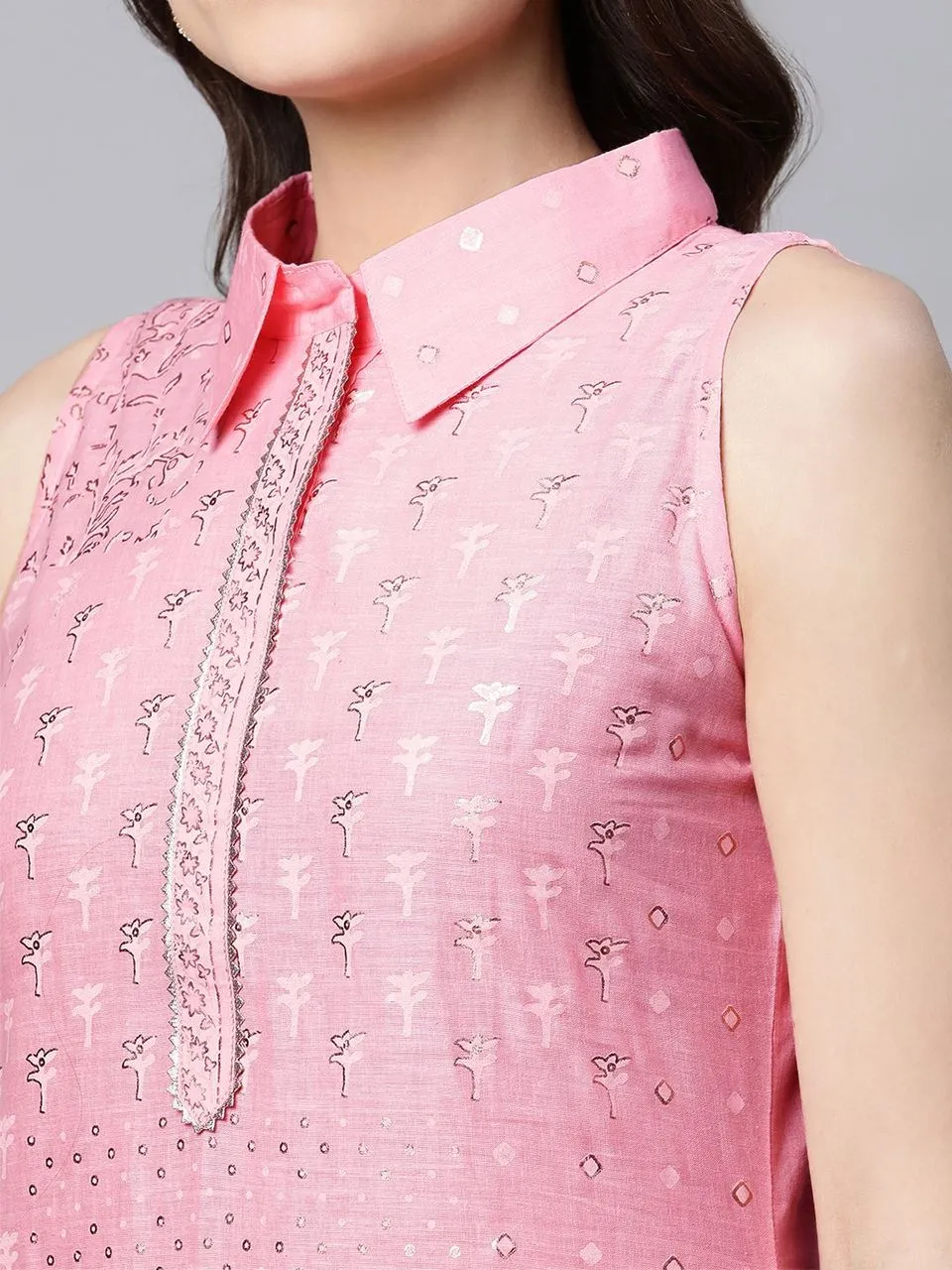 Light Pink Pure Cotton Printed Kurta Palazzo Set