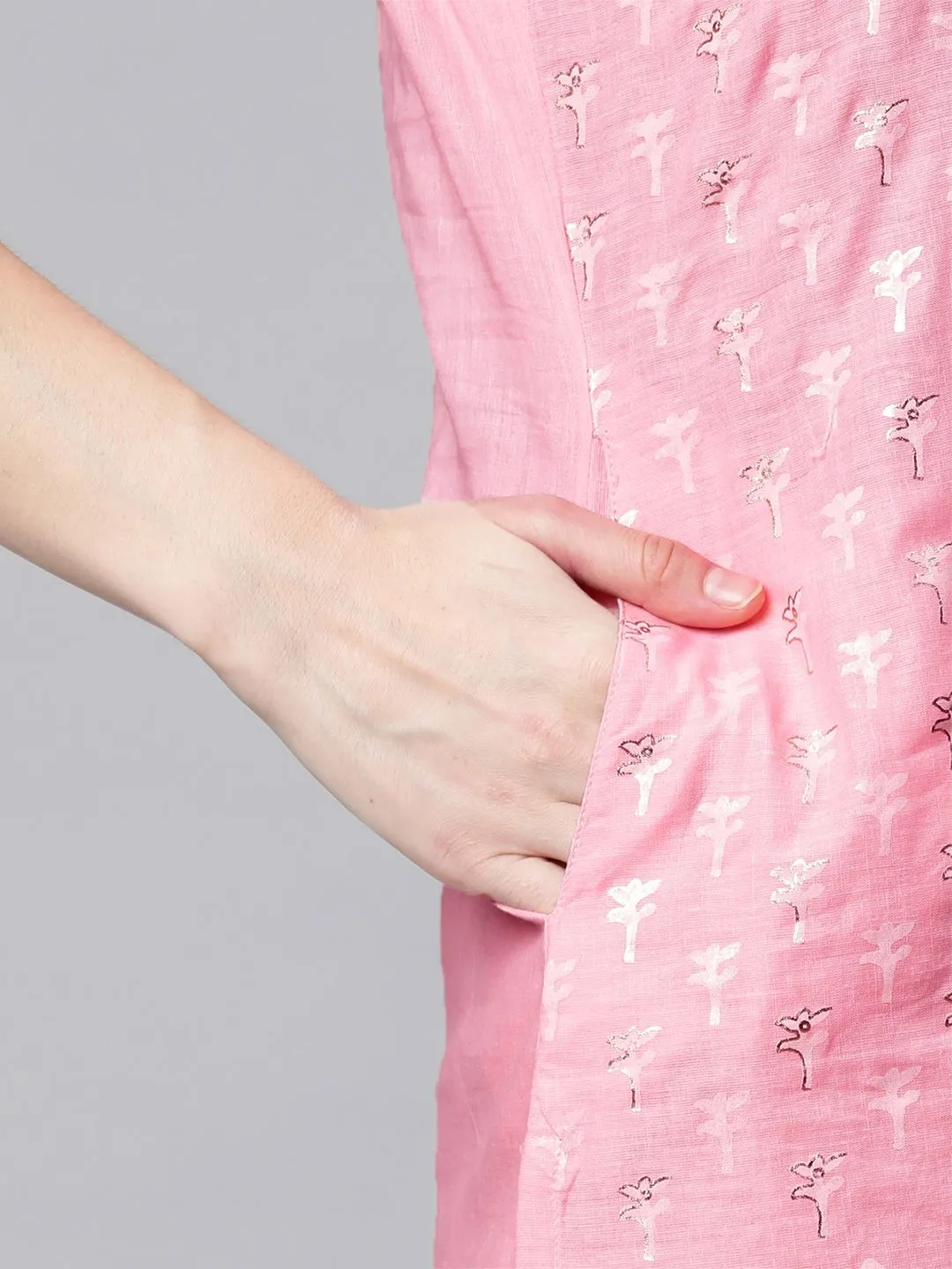 Light Pink Pure Cotton Printed Kurta Palazzo Set