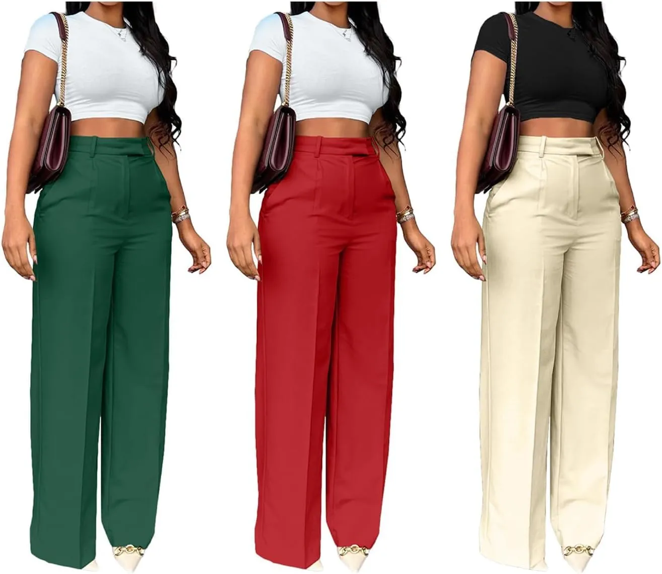 Lucuna Women's Wide Leg Dress Pants High Waisted Straight Leg Slacks Business Office Work Pants Trousers