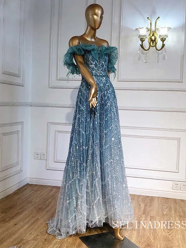 luxury Off-the-shoulder Fantasy Feather Long Prom Dress Dubai Evening Formal Gowns hlkS005