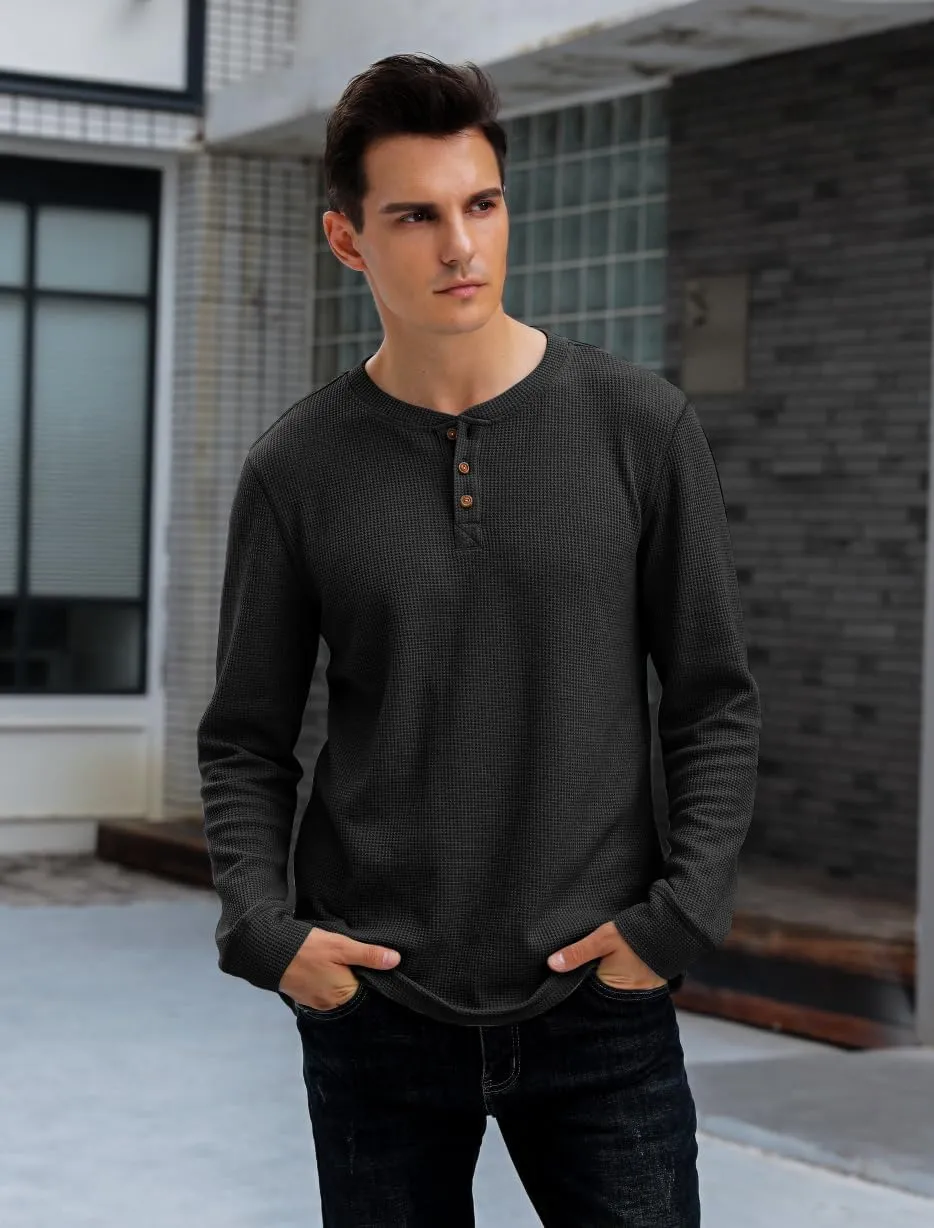 Men's Waffle Long Sleeve Shirt Henley Shirt for Men