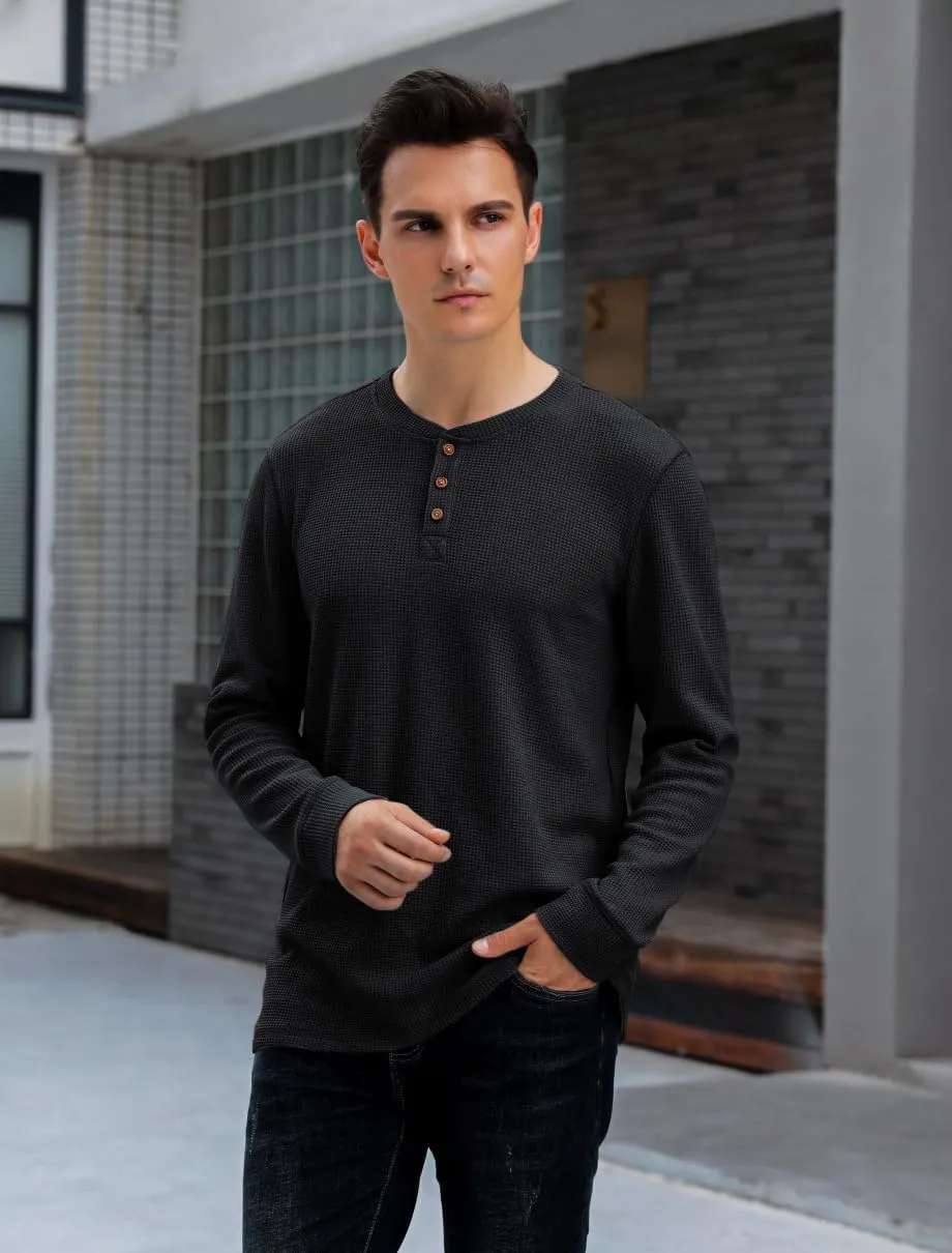 Men's Waffle Long Sleeve Shirt Henley Shirt for Men