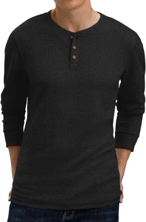 Men's Waffle Long Sleeve Shirt Henley Shirt for Men