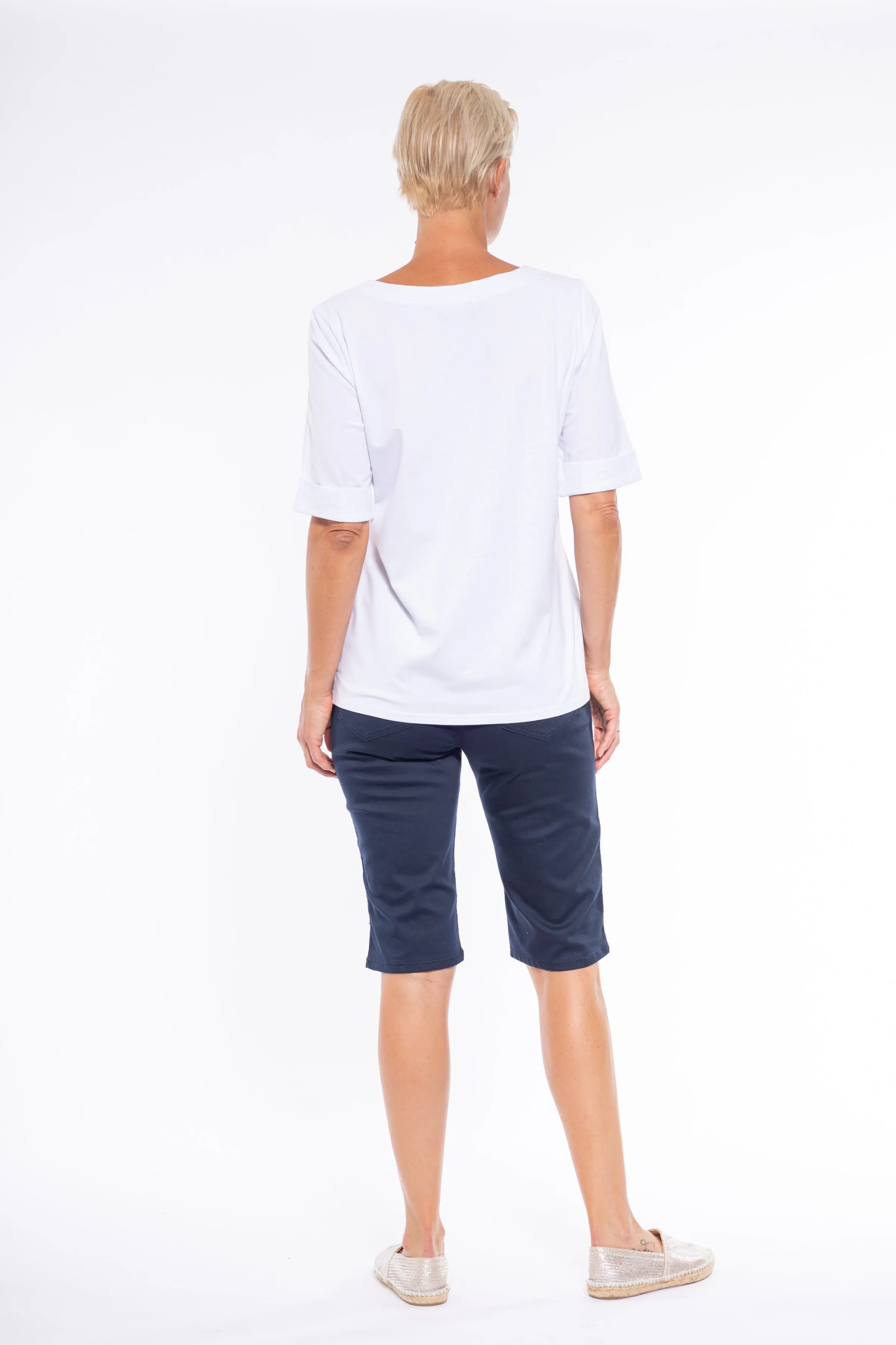 Mid Sleeve Tee by Café Latte - White