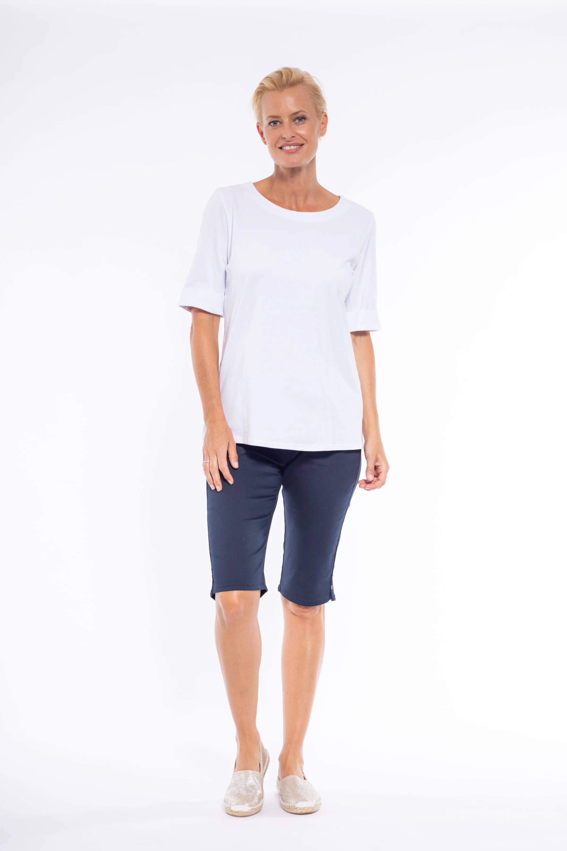 Mid Sleeve Tee by Café Latte - White