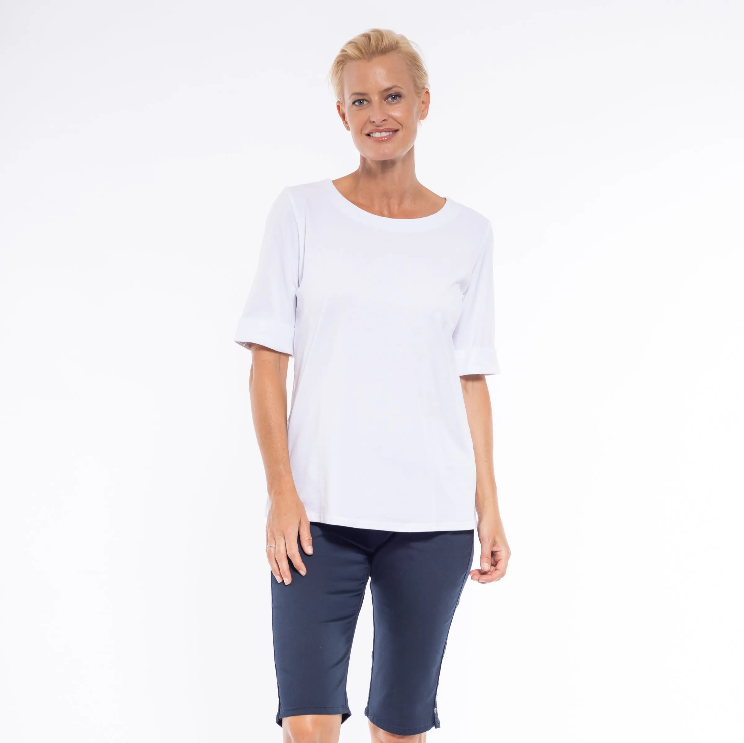 Mid Sleeve Tee by Café Latte - White
