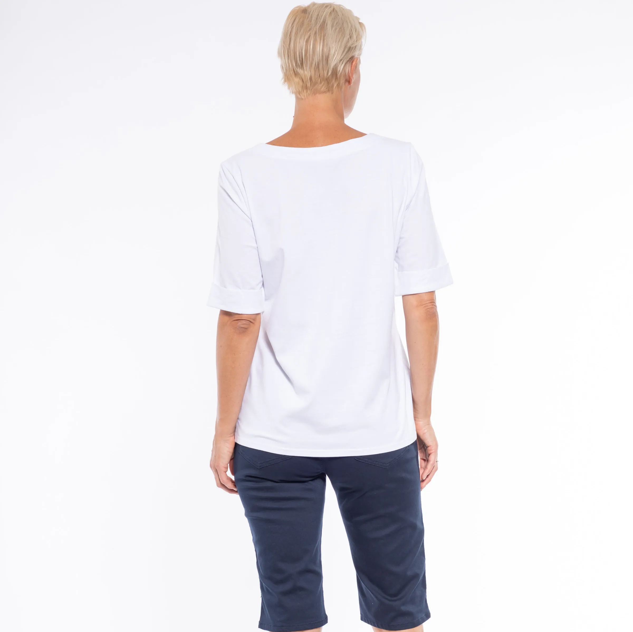 Mid Sleeve Tee by Café Latte - White