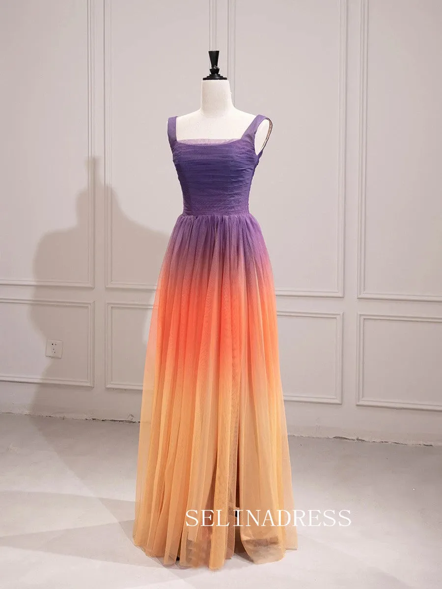 Multi-Colors Split Prom Dresses Princess  Square Neckline Ball Gown Formal Dresses TKL2102