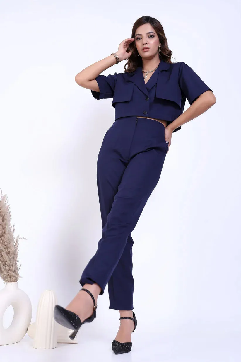 Navy blue Office Comfort fit pencil pants for Ladies