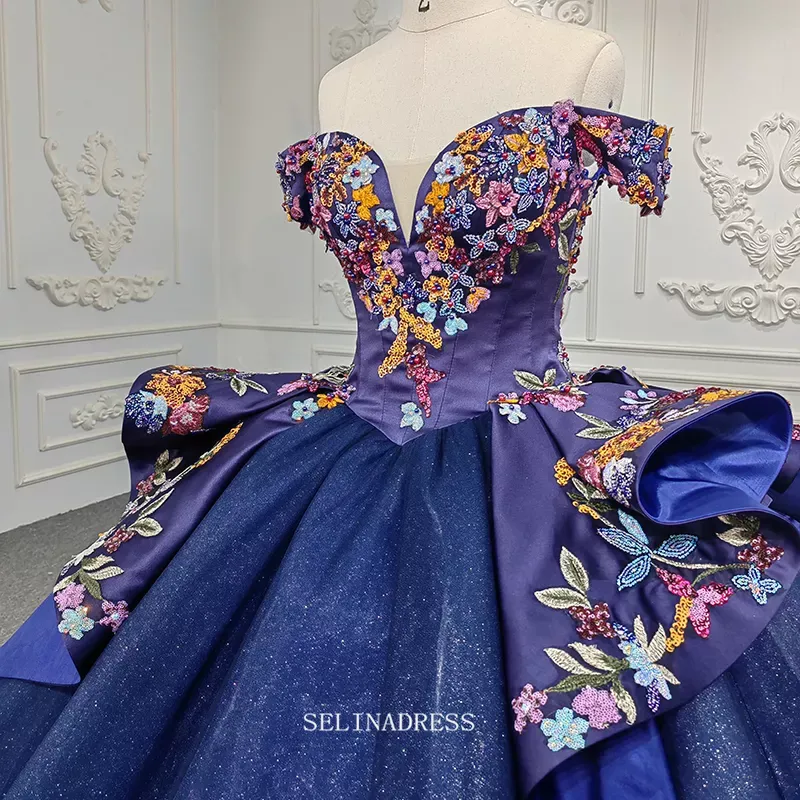 Off Shoulder Royal Blue Ball Gown Sequins Princess Dress Beautiful Pageant Dress DY9945