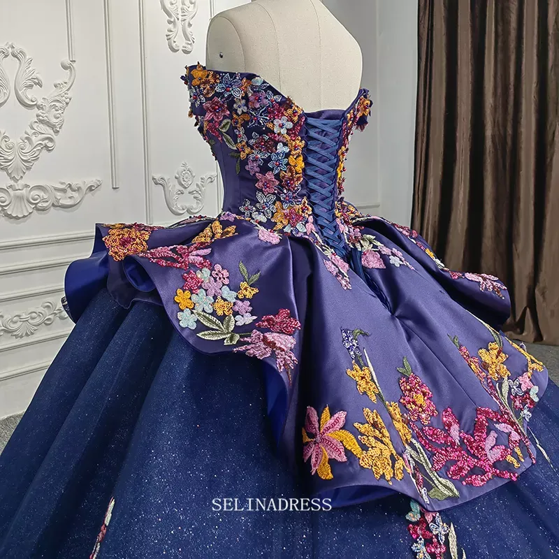 Off Shoulder Royal Blue Ball Gown Sequins Princess Dress Beautiful Pageant Dress DY9945