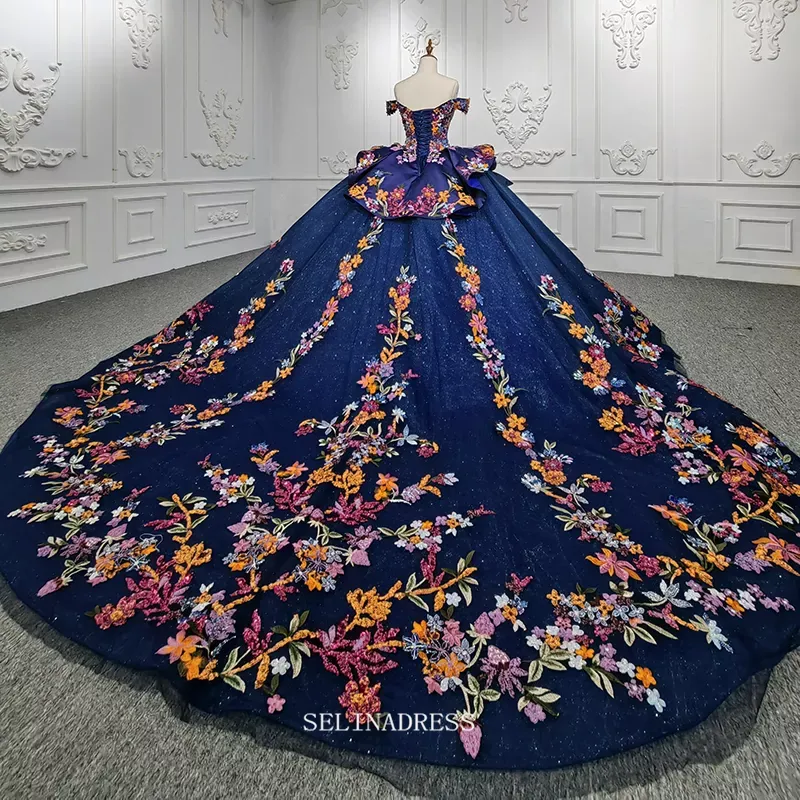 Off Shoulder Royal Blue Ball Gown Sequins Princess Dress Beautiful Pageant Dress DY9945