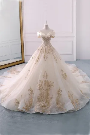 Off The Shoulder Ball Gown Sweetheart Wedding Dress Long Appliques Bridal Dress