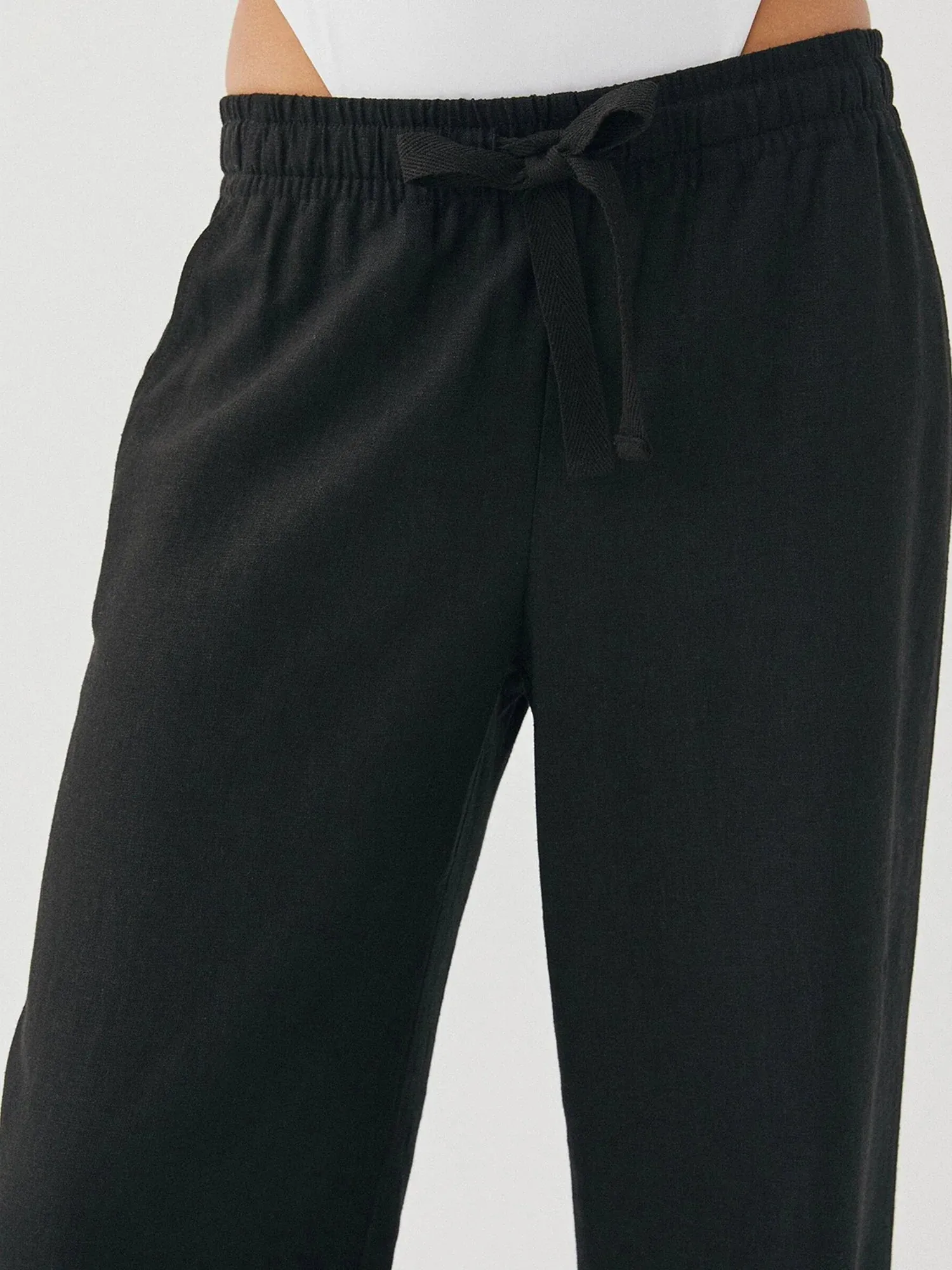 Palazzo Summer Boho Wide Leg Drawstring High Waist Casual Long Lounge Trousers with Pockets Linen Pants