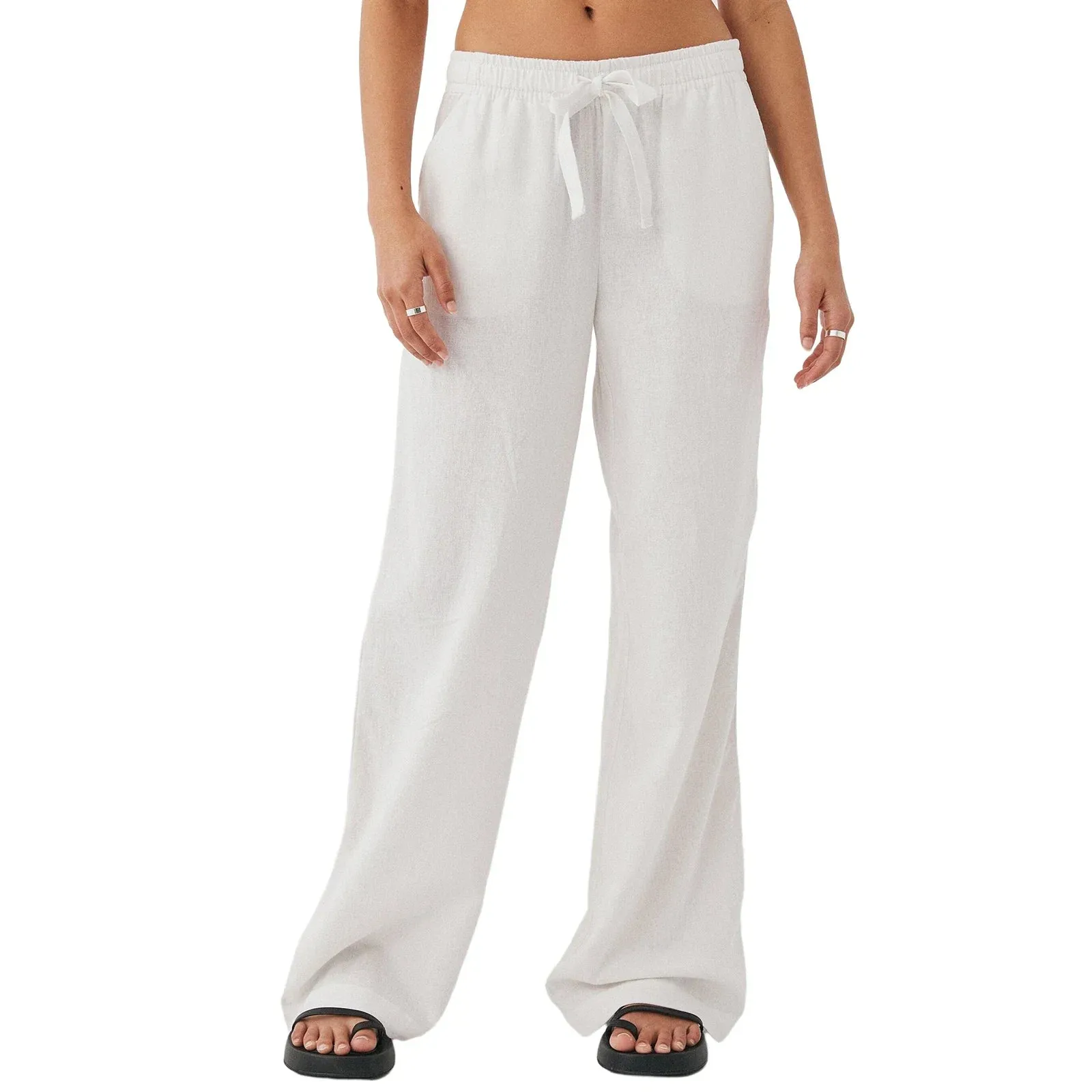 Palazzo Summer Boho Wide Leg Drawstring High Waist Casual Long Lounge Trousers with Pockets Linen Pants