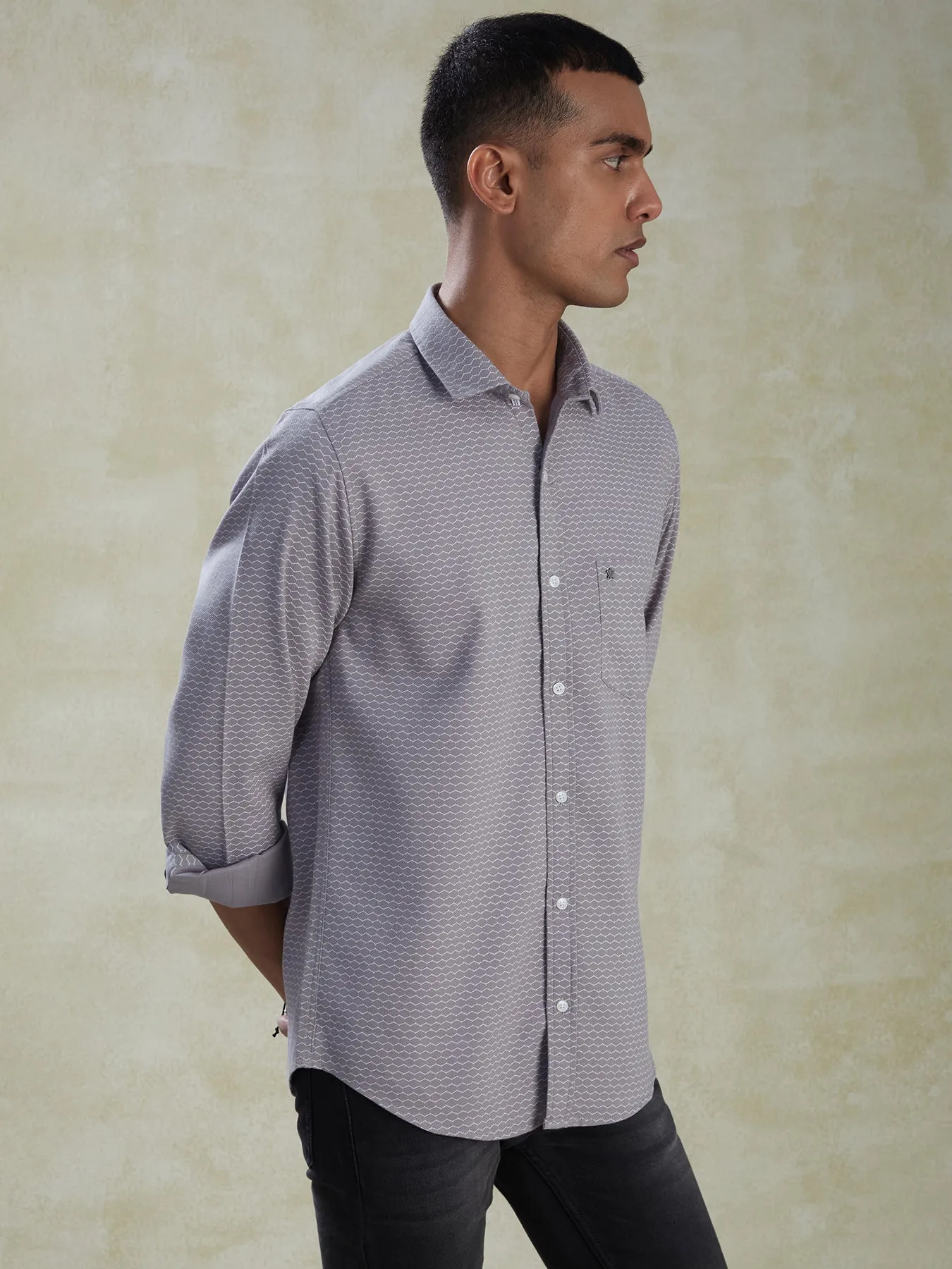 PC Mauve Slim Fit Full Sleeve Casual Mens Printed Shirt