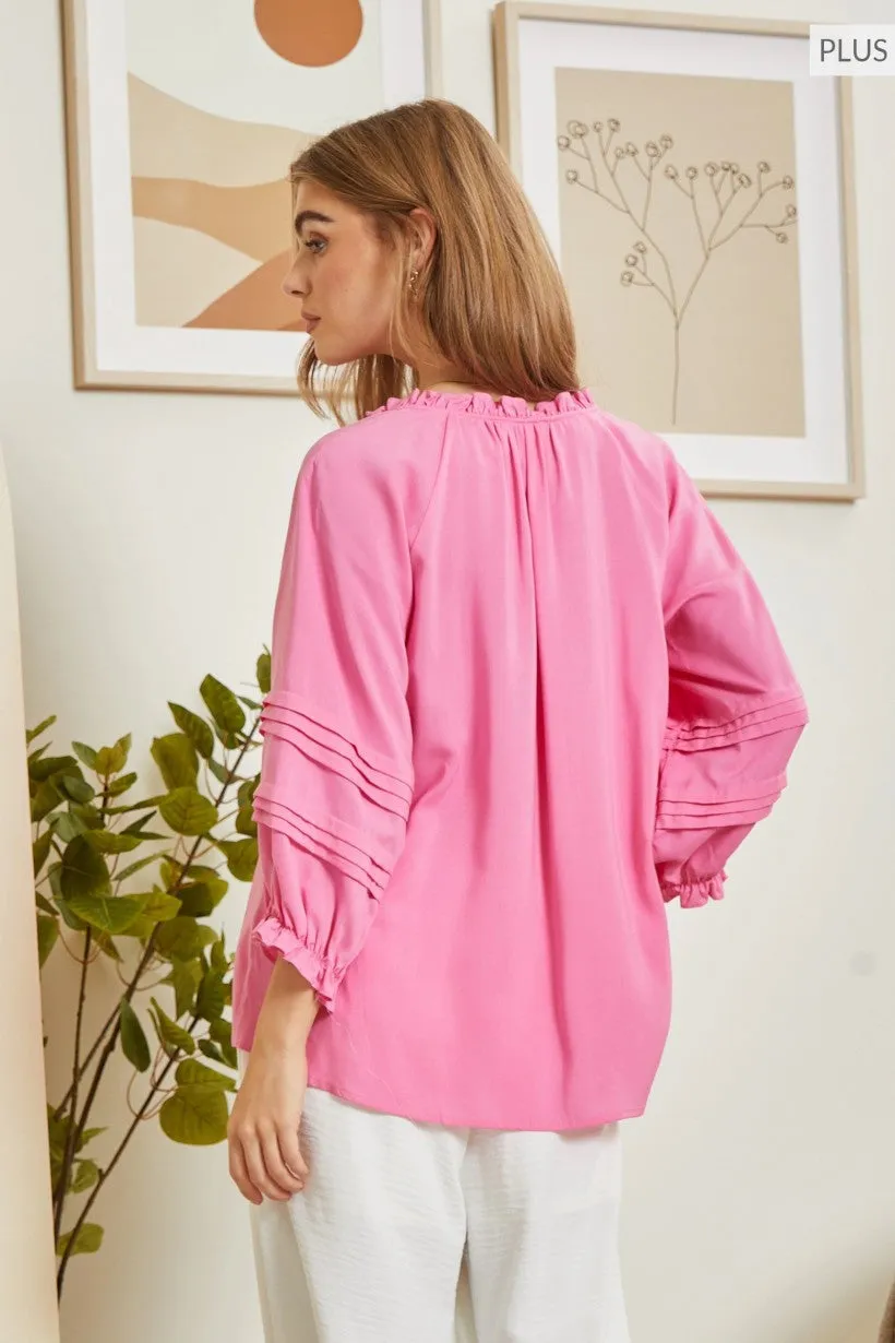 Pink Cosmos Ruffle Blouse