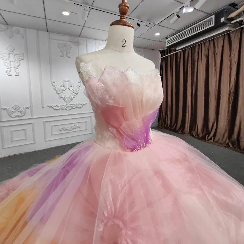 Pink Strapless Flower Ball Gown Dress