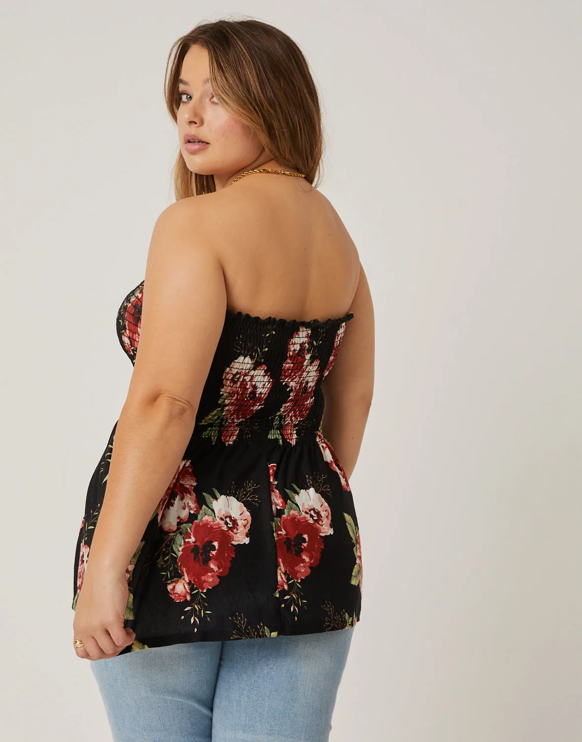 Plus Size Floral Knit Babydoll Top