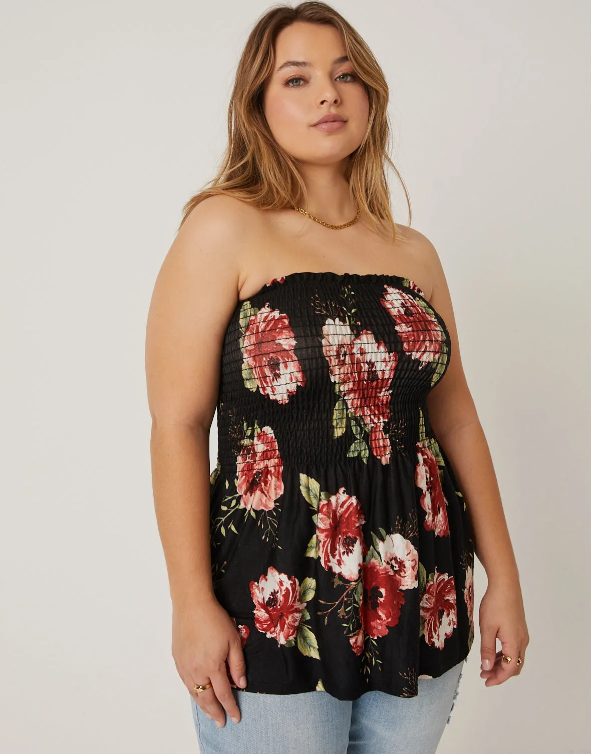 Plus Size Floral Knit Babydoll Top