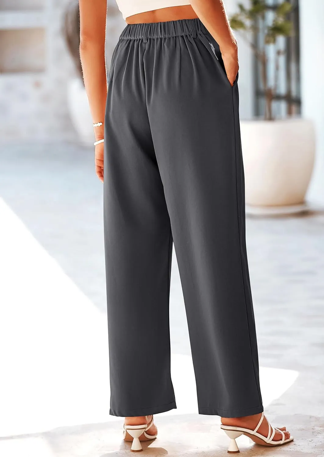 PRETTYGARDEN Palazzo Pants for Women Dressy High Elastic Waisted Business Casual Wide Leg Trousers Pant