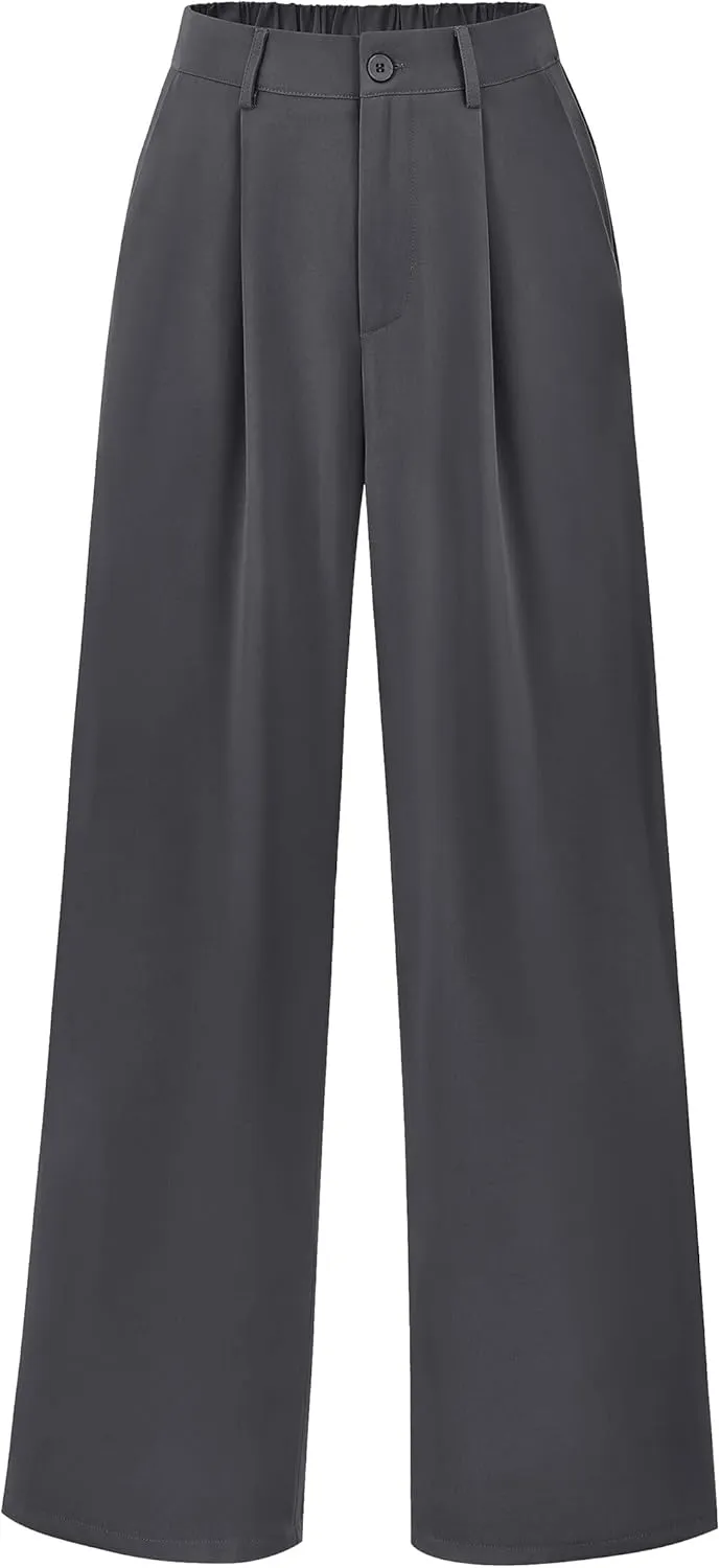 PRETTYGARDEN Palazzo Pants for Women Dressy High Elastic Waisted Business Casual Wide Leg Trousers Pant