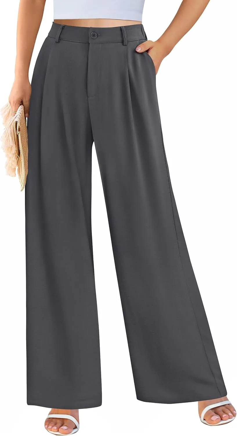 PRETTYGARDEN Palazzo Pants for Women Dressy High Elastic Waisted Business Casual Wide Leg Trousers Pant
