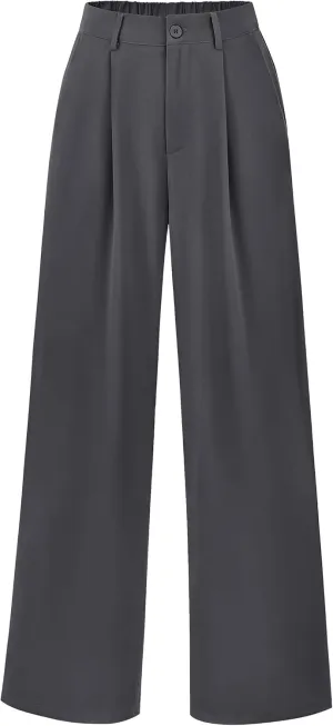 PRETTYGARDEN Palazzo Pants for Women Dressy High Elastic Waisted Business Casual Wide Leg Trousers Pant