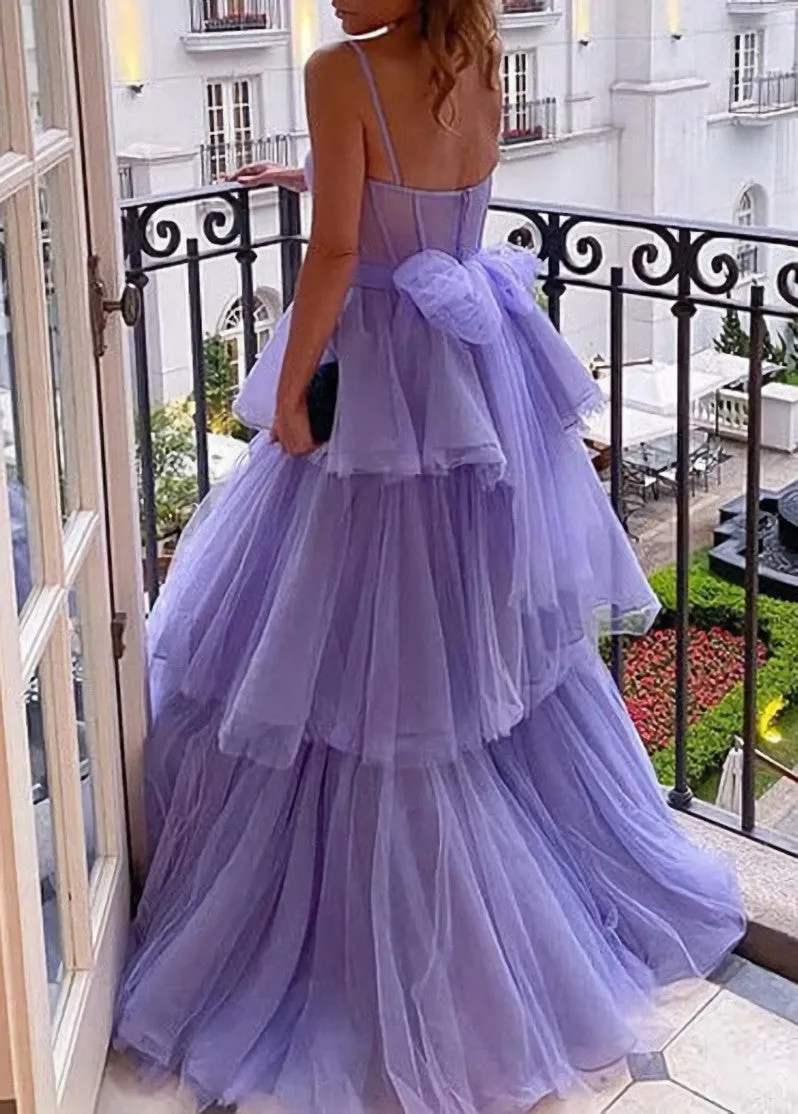 Purple Tulle A-line Spaghetti Straps Prom Dresses Long Formal Dress dresses for party events