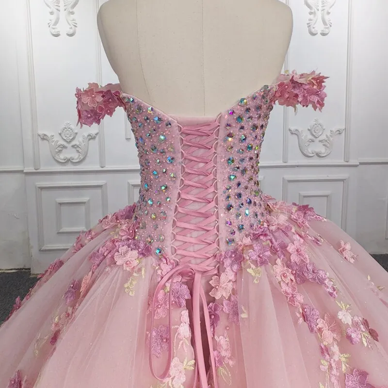 Quinceanera Ball Gown Sequined Pink Dress